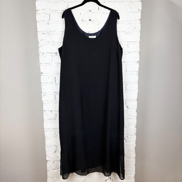 Vintage Dresses & Skirts - VTG 90s Dorman Silk Black Chiffon Overlay Sleeveless Tie Belted Midi Dress L